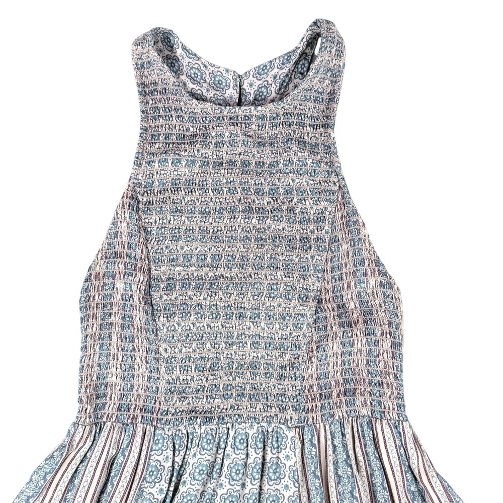 Kimchi Blue Smocked Maxi Dress Womens Small Blue Floral T-Back Boho‎ Summer